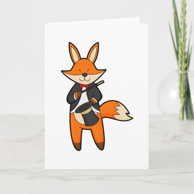 Fox som magiker med magiskt trollspö och hög kort (Framsida)