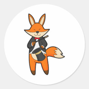 Fox som magiker med magiskt trollspö och hög runt klistermärke