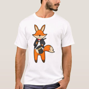 Fox som magiker med magiskt trollspö och hög t shirt