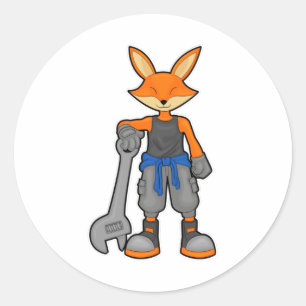 Fox som mekanisk med Spanner Runt Klistermärke
