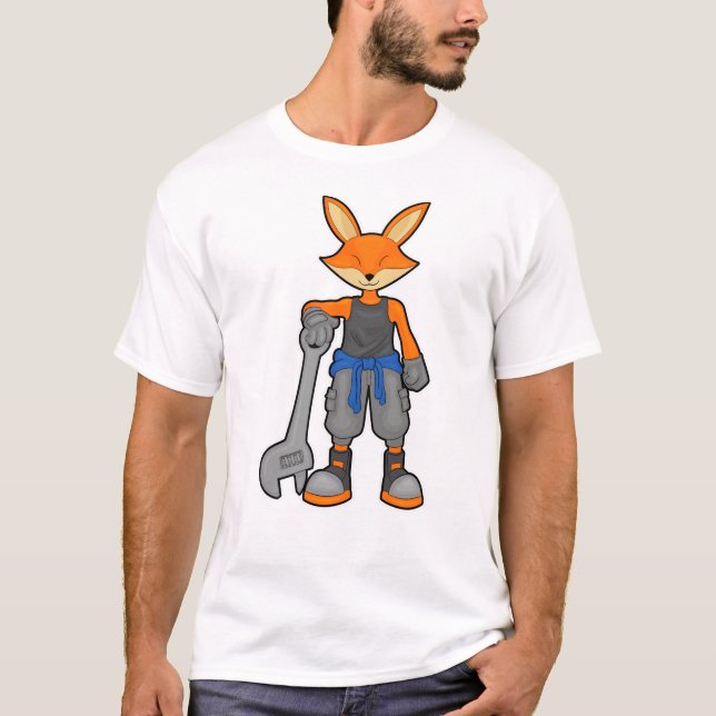 Fox som mekanisk med Spanner T Shirt (Framsida)