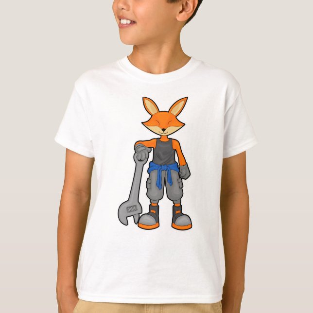 Fox som mekanisk med Spanner T Shirt (Framsida)
