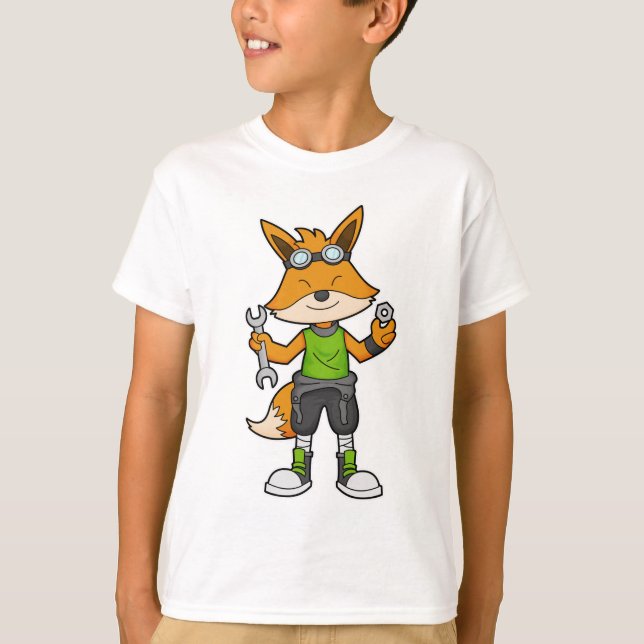 Fox som mekanisk med Wrench & Nöt T Shirt (Framsida)