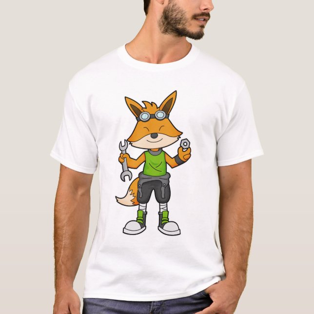 Fox som mekanisk med Wrench & Nöt T Shirt (Framsida)