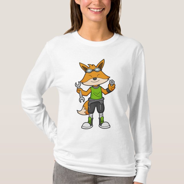 Fox som mekanisk med Wrench & Nöt T Shirt (Framsida)