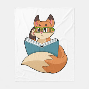 Fox som nerd med Bok och glas Fleecefilt