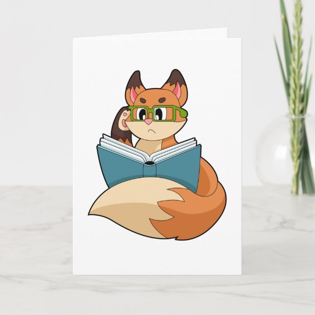 Fox som nerd med Bok och glas Kort (Framsida)