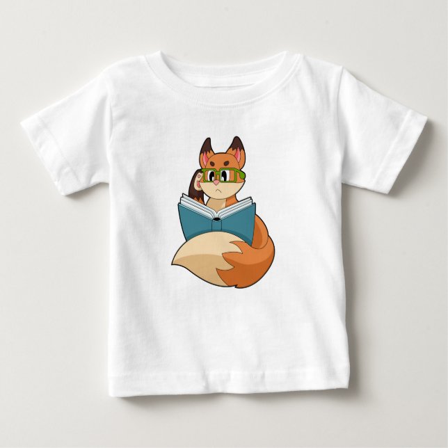 Fox som nerd med Bok och glas T Shirt (Framsida)