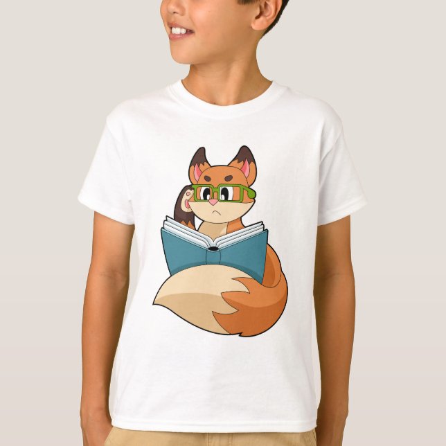 Fox som nerd med Bok och glas T Shirt (Framsida)