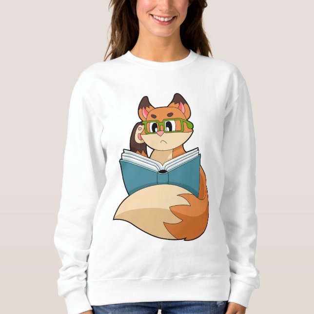 Fox som nerd med Bok och glas T Shirt (Framsida)