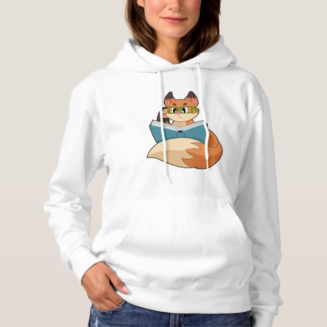 Fox som nerd med Bok och glas T Shirt (Framsida)