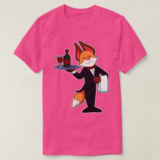 Fox som Servitör med Platter och Red vin T Shirt (Design framsida)