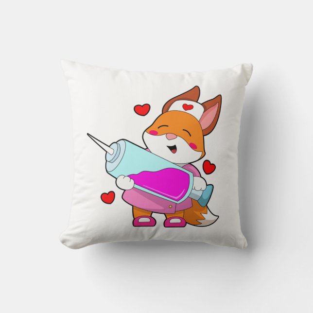 Fox som sjuksköterska med spruta kudde (Framsida)