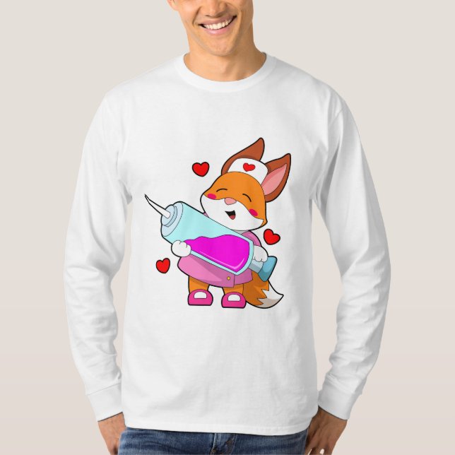 Fox som sjuksköterska med spruta t shirt (Framsida)