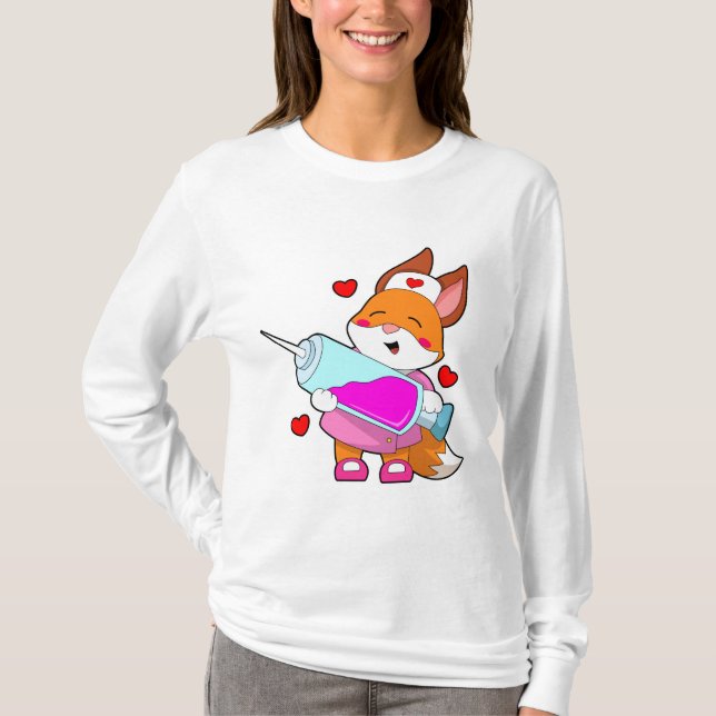 Fox som sjuksköterska med spruta t shirt (Framsida)
