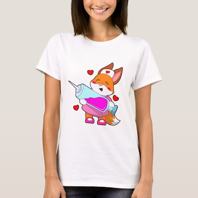 Fox som sjuksköterska med spruta t shirt (Framsida)