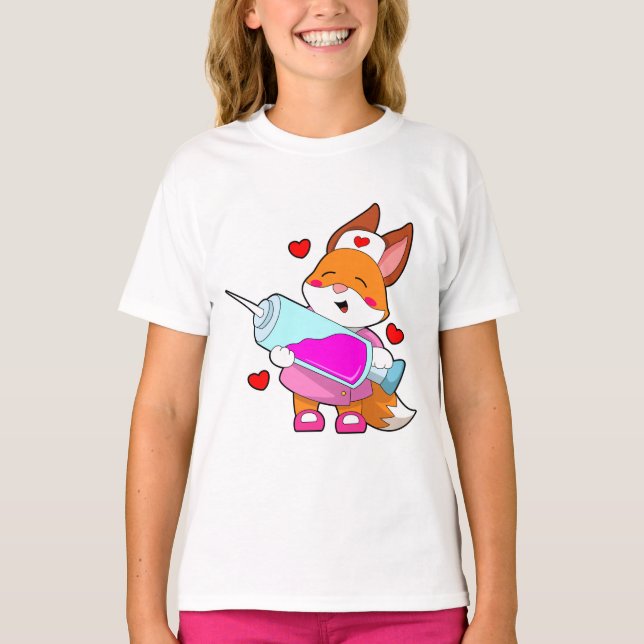 Fox som sjuksköterska med spruta t shirt (Framsida)