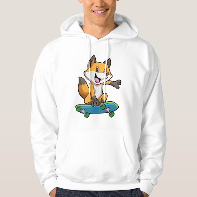 Fox som Skater med Skateboard Hoodie (Framsida)