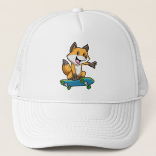 Fox som Skater med Skateboard Keps
