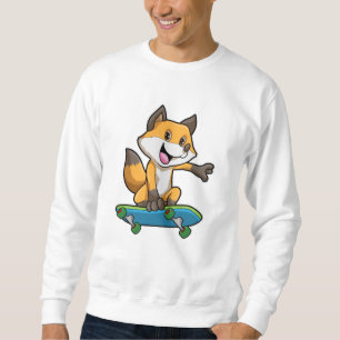 Fox som Skater med Skateboard Lång Ärmad Tröja