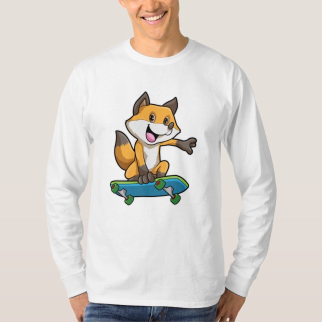 Fox som Skater med Skateboard T Shirt (Framsida)