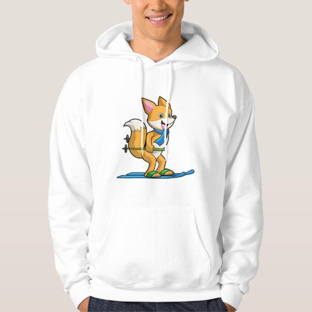 Fox som Skier med ski- och skidpoler Hoodie (Framsida)