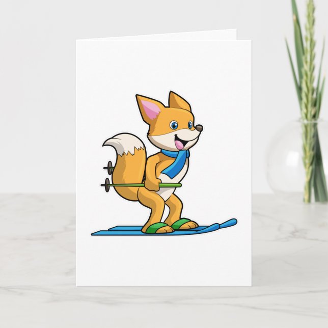 Fox som Skier med ski- och skidpoler Kort (Framsida)