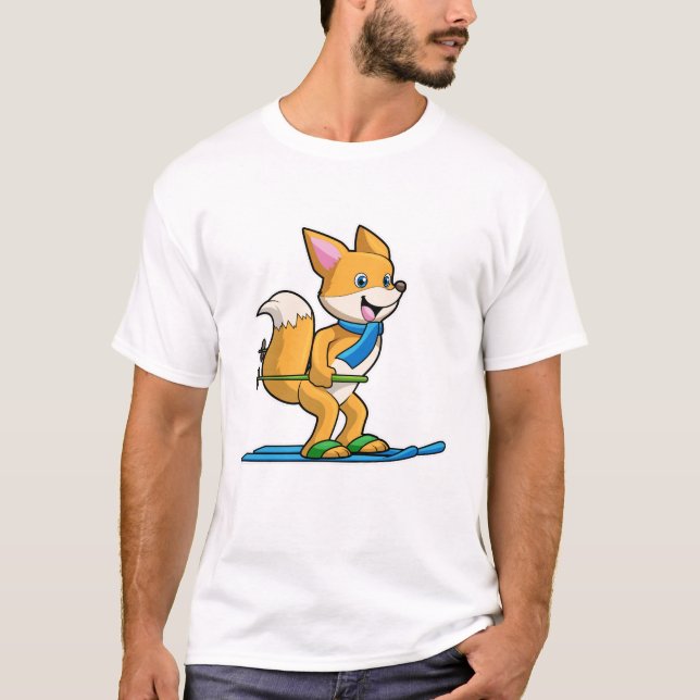 Fox som Skier med ski- och skidpoler T Shirt (Framsida)