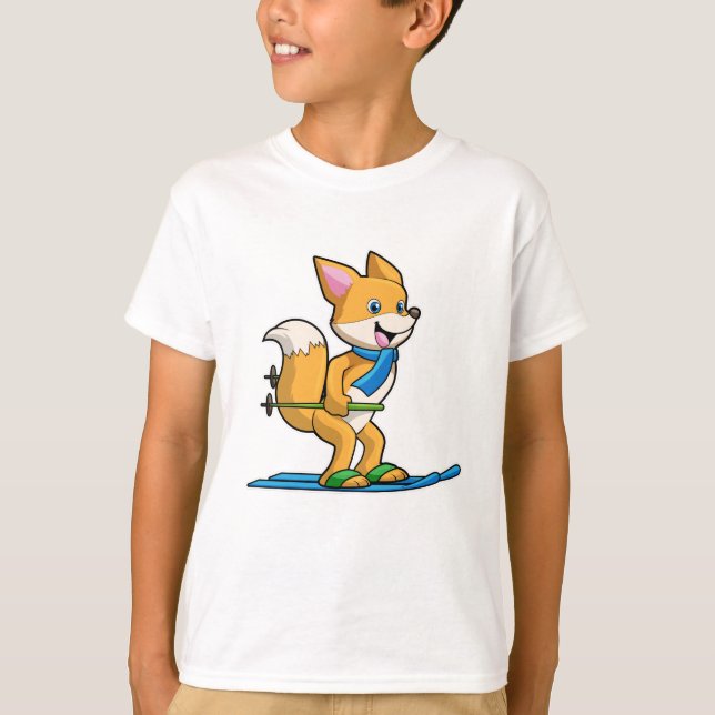 Fox som Skier med ski- och skidpoler T Shirt (Framsida)