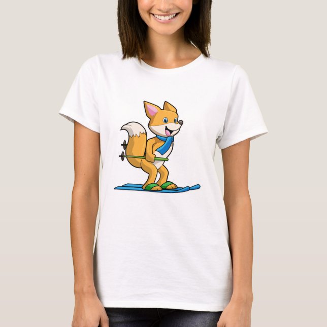 Fox som Skier med ski- och skidpoler T Shirt (Framsida)