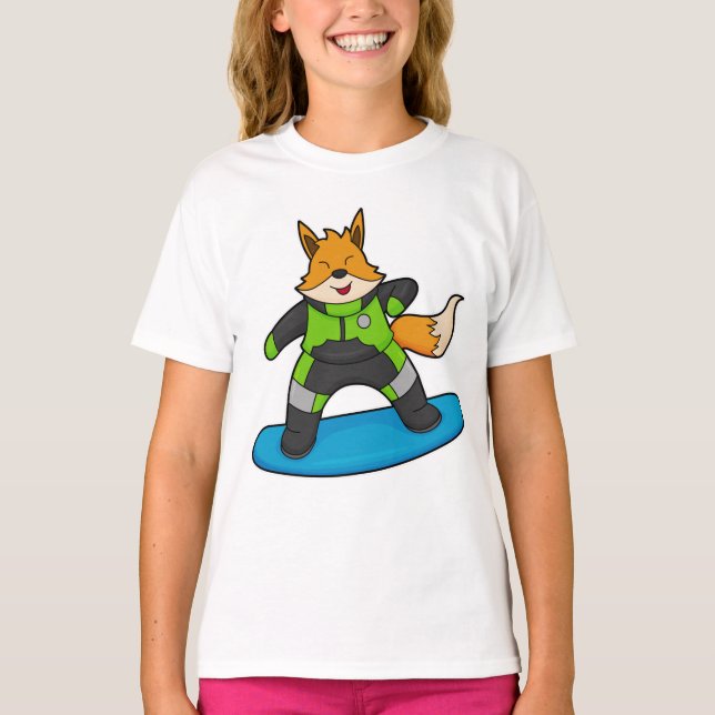 Fox som Snowboarder med snurrbord T Shirt (Framsida)