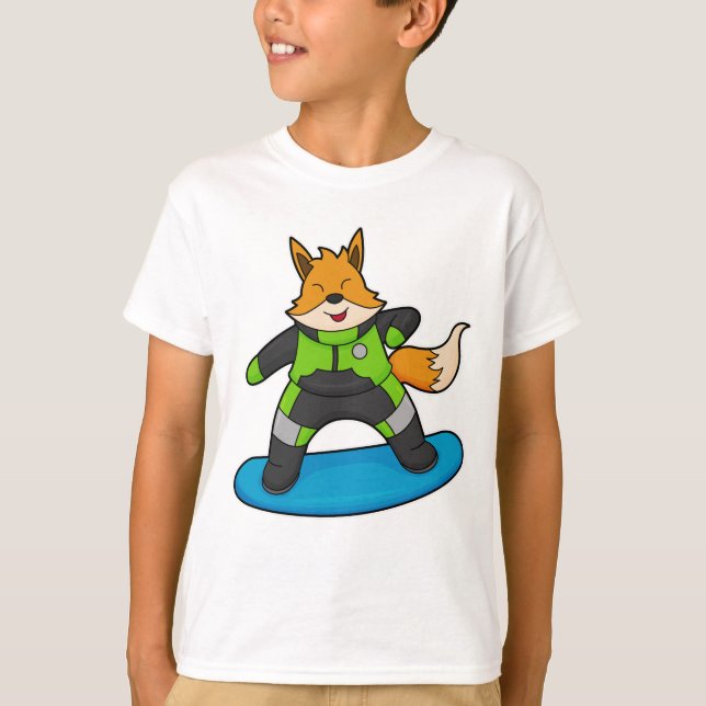 Fox som Snowboarder med snurrbord T Shirt (Framsida)