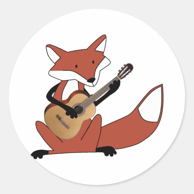 Fox som spelar Guitar Runt Klistermärke (Framsida)