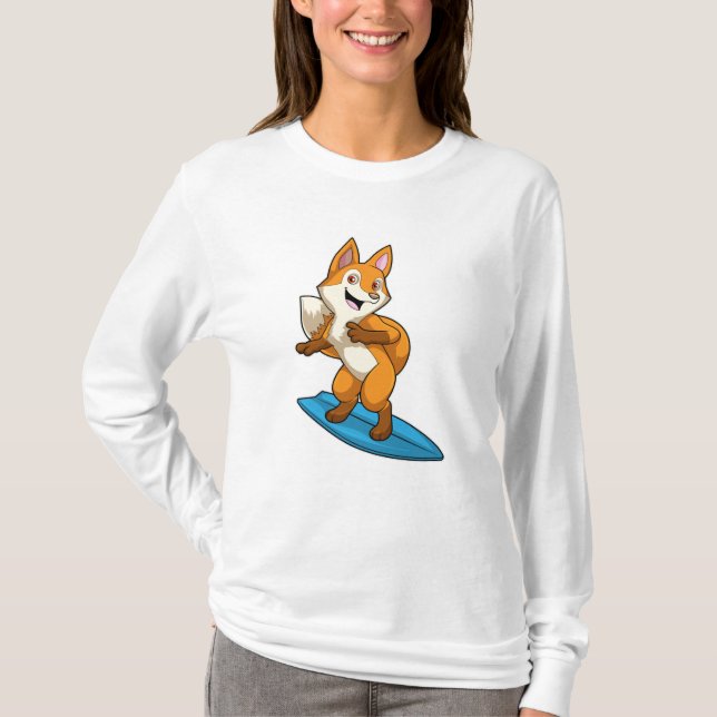 Fox som Surfer med ytskiva T Shirt (Framsida)