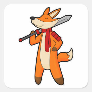 Fox som Warrior med Sword & Scarf Fyrkantigt Klistermärke
