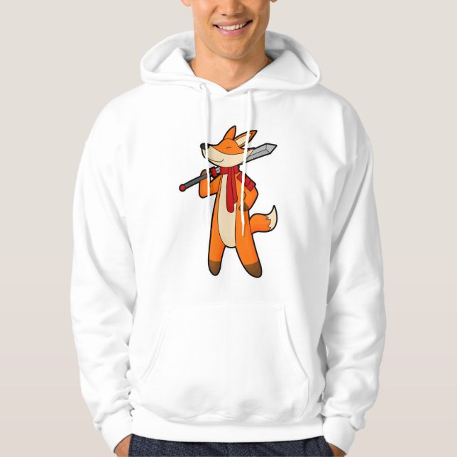 Fox som Warrior med Sword & Scarf Hoodie (Framsida)