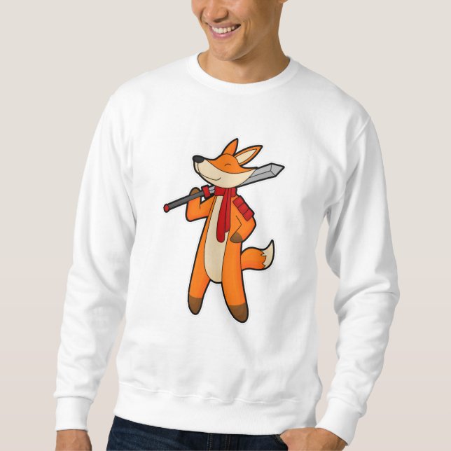 Fox som Warrior med Sword & Scarf Lång Ärmad Tröja (Framsida)