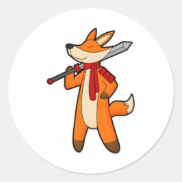 Fox som Warrior med Sword & Scarf Runt Klistermärke