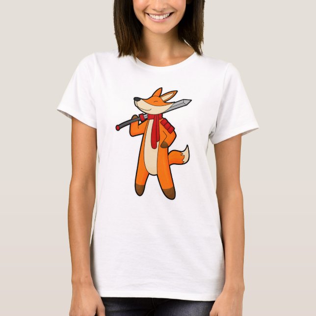 Fox som Warrior med Sword & Scarf T Shirt (Framsida)