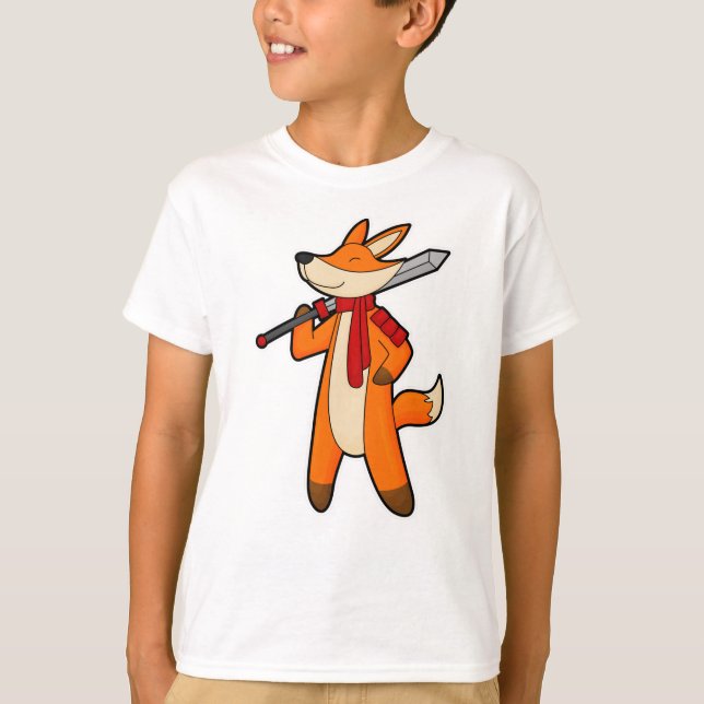 Fox som Warrior med Sword & Scarf T Shirt (Framsida)
