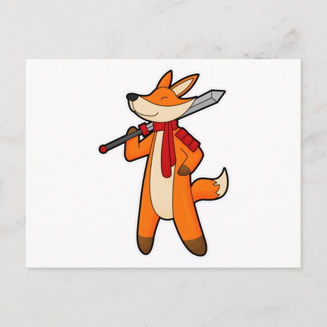 Fox som Warrior med Sword & Scarf Vykort (Framsida)
