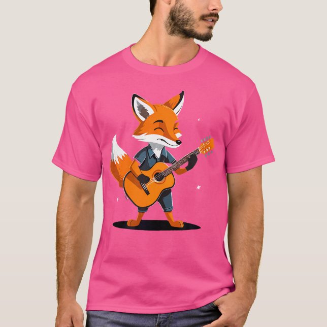 Fox Spela upp akustisk Guitar Fox Guitarist T Shirt (Framsida)