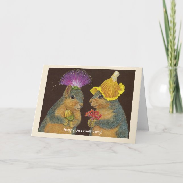 Fox squirrel anniversary card kort (Framsida)
