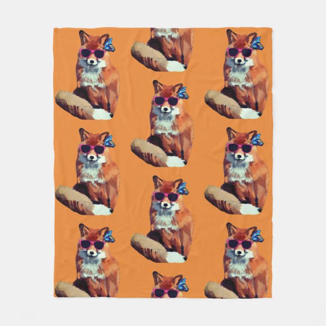 Fox Sunglass Butterfly Fleece Blanket (Framsidan)