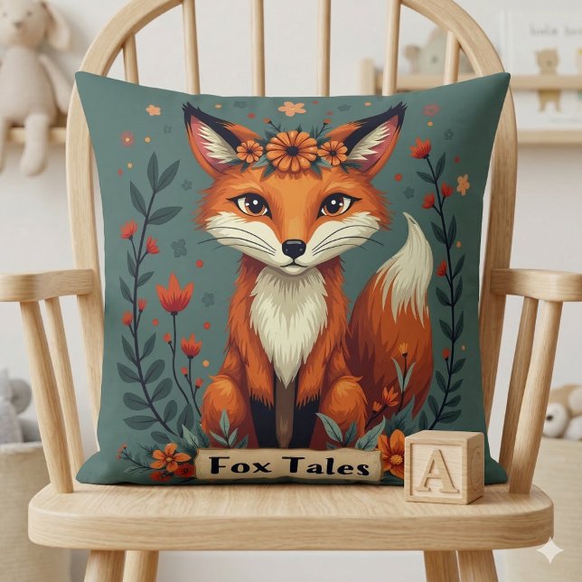 Fox Tales Boho Woodland Animal Kudde (Fox Tales Boho Woodland Animal Throw Pillow Mockup A)