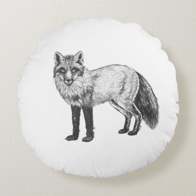 Fox teckning rund kudde (Framsidan)