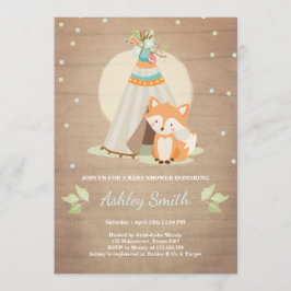 Fox Teepee pow-wowen för babyduschinbjudan till tr Inbjudningar