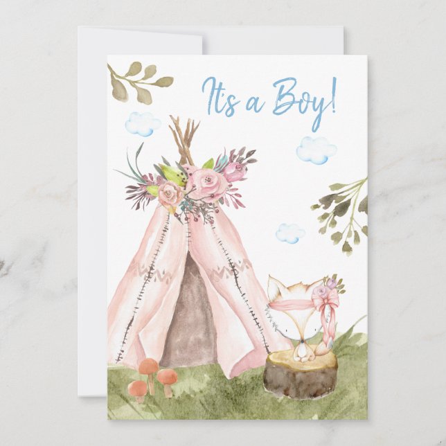 *~* Fox Teepee Tält Boho Woodland Forest Boy Inbjudningar (Framsida)