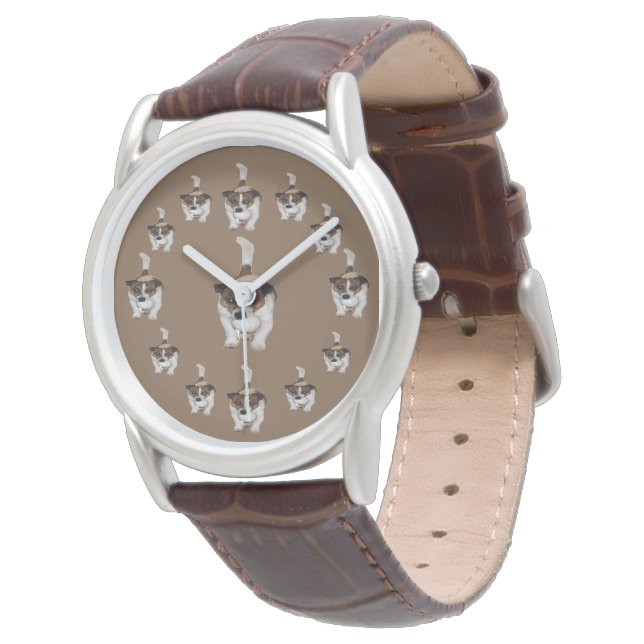 Fox Terrier Circular Mönster, Manar Brown Watch Armbandsur (Vinklad)
