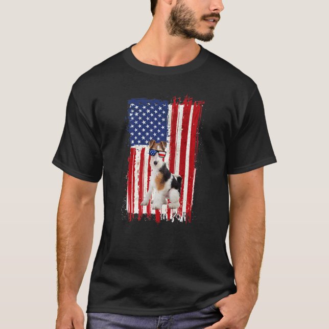 Fox Terrier Hund American Flagga Patriotic 4th of  T Shirt (Framsida)